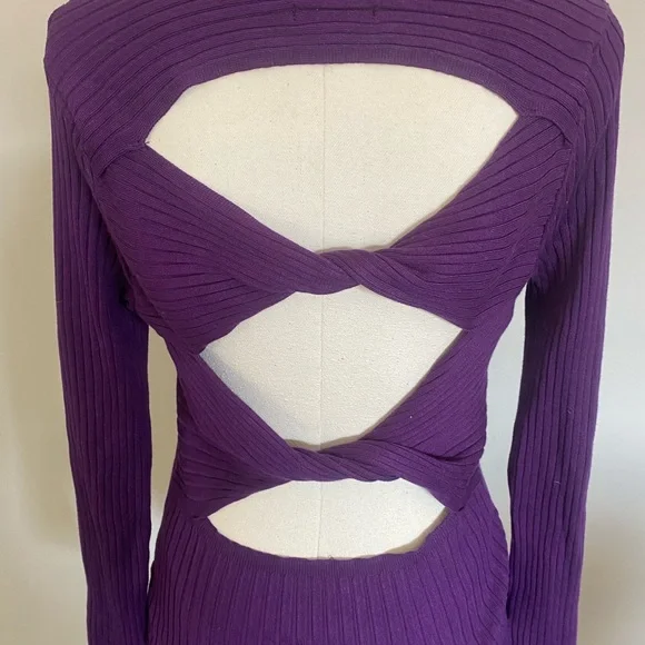 Purple Ribbed Long Sleeve Blouse - Picture 3 of 4